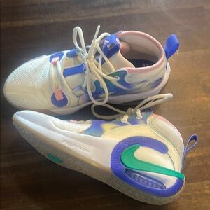 Nike Kids' basketball shoes, pink, cream, purple, green, size 5y